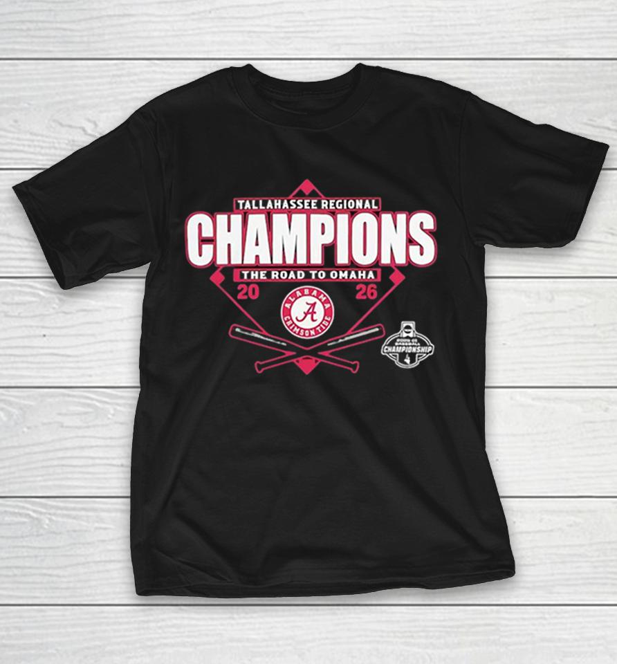 Alabama Crimson Tide Tallahassee Regional Champions The Road To Omaha 2026 Shirts 1 Alabama Crimson Tide Tallahassee Regional Champions The Road To Omaha 2026 Shirts