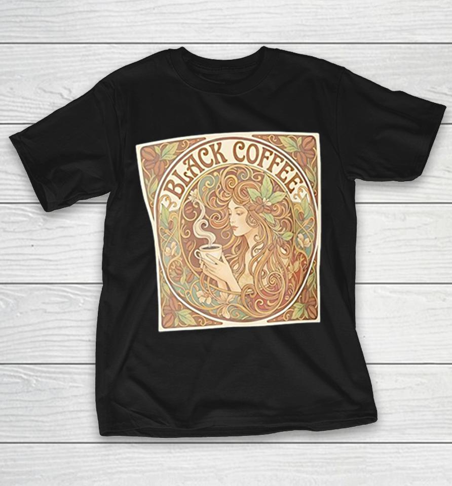 Black Coffee Art Nouveau Illustration Floral Coffee Beans Steaming Mug Shirts 1 Black Coffee Art Nouveau Illustration Floral Coffee Beans Steaming Mug Shirts