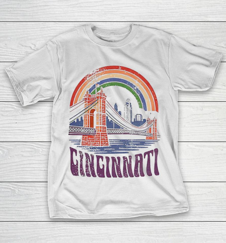 Cincinnati Bridge Rainbow Roebling City Skyline Retro Shirts 1 Cincinnati Bridge Rainbow Roebling City Skyline Retro Shirts