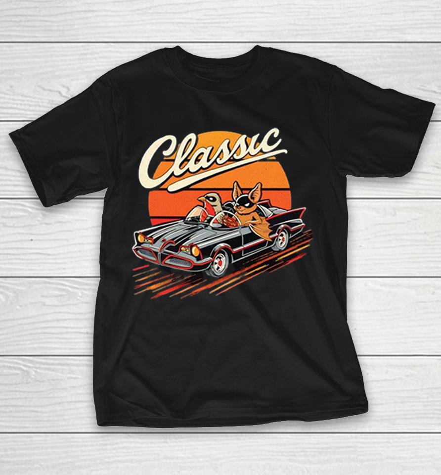 Classic Car Duo A Bat And A Robin In Their Hero Mobile Vintage Shirts 1 Classic Car Duo A Bat And A Robin In Their Hero Mobile Vintage Shirts