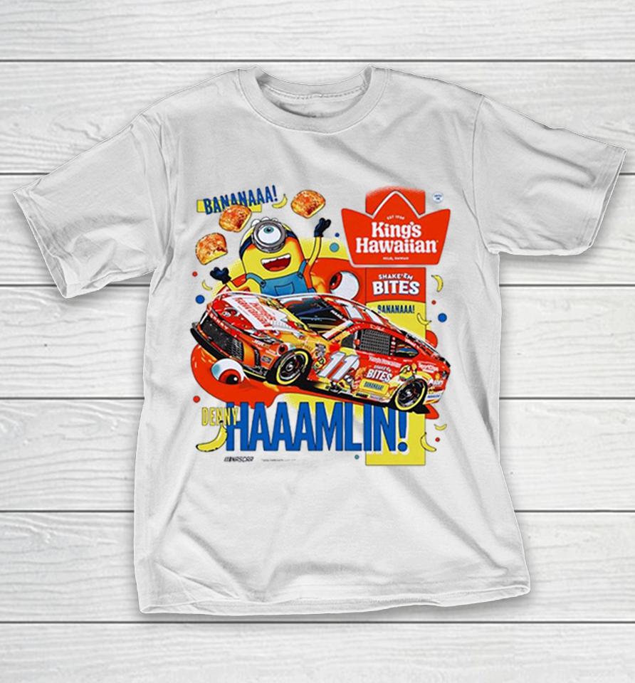 Denny Hamlin Joe Gibbs Racing Nascar Minions King’s Hawaiian Bananaaa Shake’em Bites Shirts 1 Denny Hamlin Joe Gibbs Racing Nascar Minions King’s Hawaiian Bananaaa Shake’em Bites Shirts