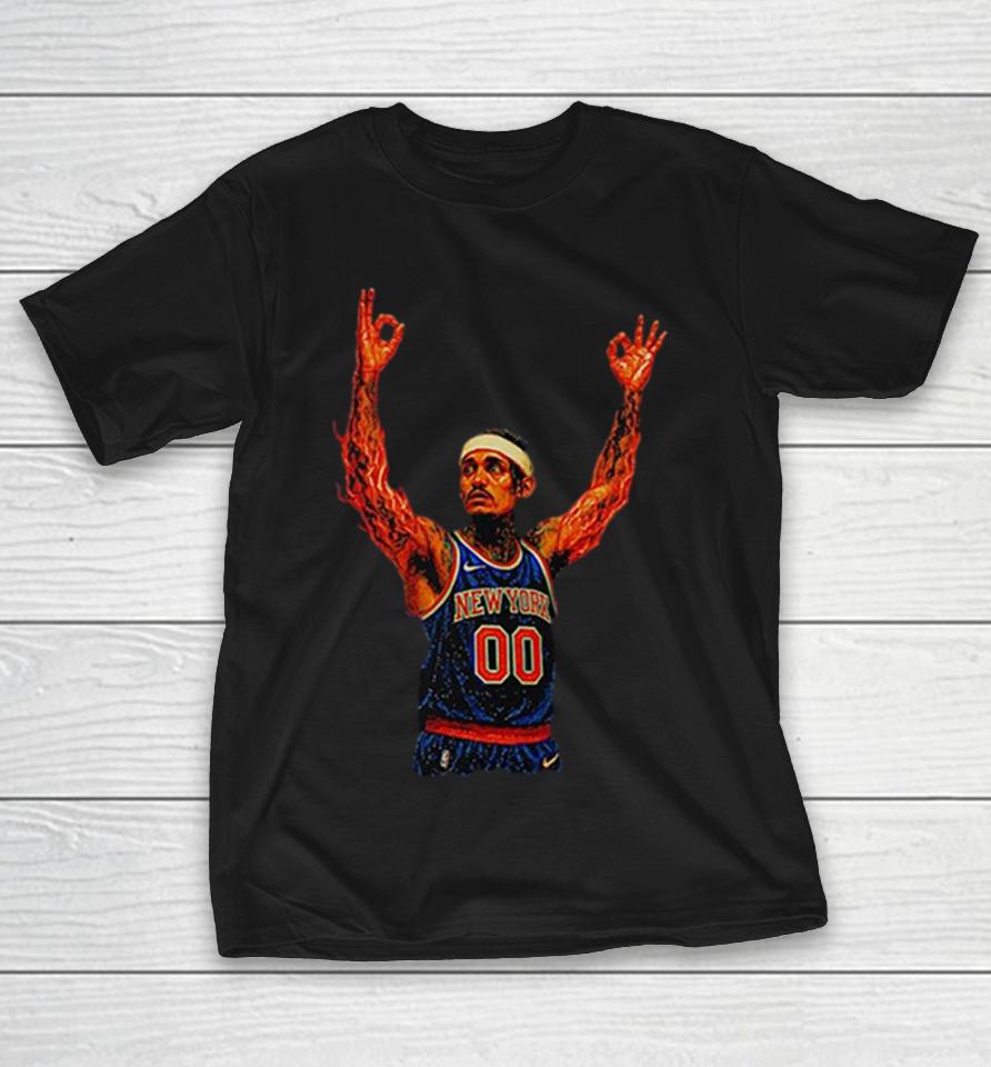 Donte Divincenzo New York Knicks Nba Three Point Celebration Fire Shirts 1 Donte Divincenzo New York Knicks Nba Three Point Celebration Fire Shirts