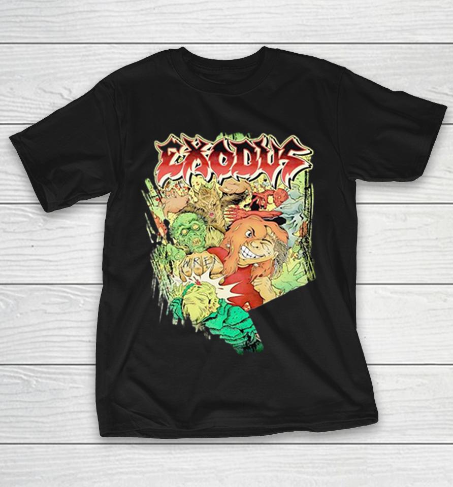 Exodus Thrash Metal Band Logo With Monster Mash Zombie Fight Scene Print Shirts 1 Exodus Thrash Metal Band Logo With Monster Mash Zombie Fight Scene Print Shirts