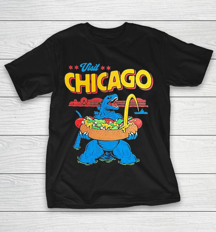 Godzilla Eating A Chicago Style Hot Dog Visit Chicago Kaiju Movie Shirts 1 Godzilla Eating A Chicago Style Hot Dog Visit Chicago Kaiju Movie Shirts