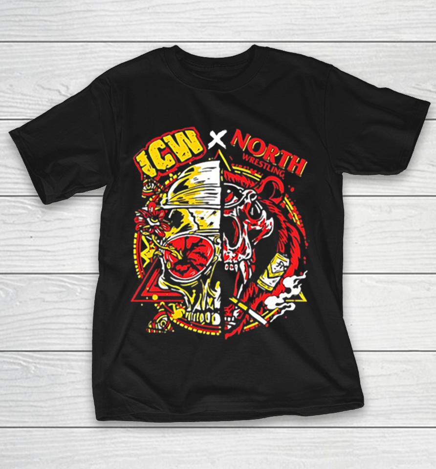 Icw X North Wrestling Split Skull And Bear Head Design Logo Concert Band Shirts 1 Icw X North Wrestling Split Skull And Bear Head Design Logo Concert Band Shirts