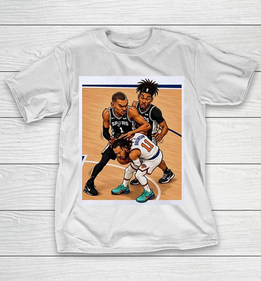 Jalen Brunson Knicks Vs Victor Wemby San Antonio Spurs Cartoon Shirts 1 Jalen Brunson Knicks Vs Victor Wemby San Antonio Spurs Cartoon Shirts