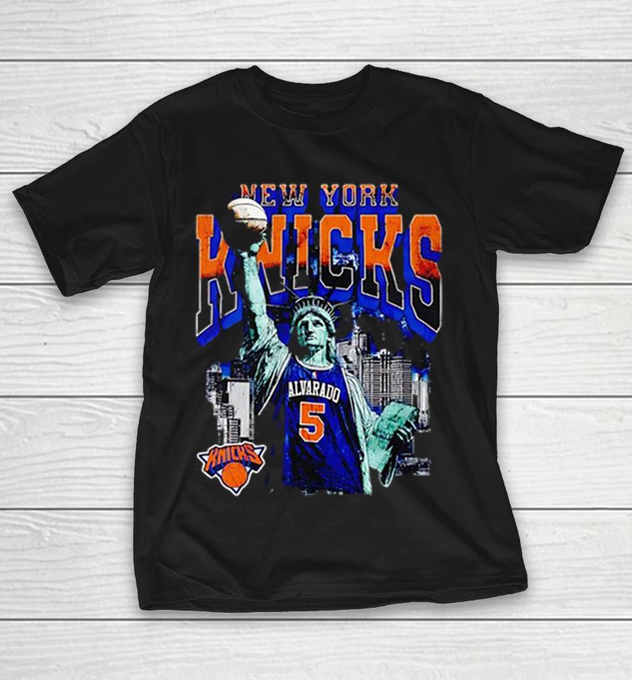 Jose Alvarado 5 New York Knicks Statue Of Liberty Skyline Basketball Shirts 1 Jose Alvarado 5 New York Knicks Statue Of Liberty Skyline Basketball Shirts
