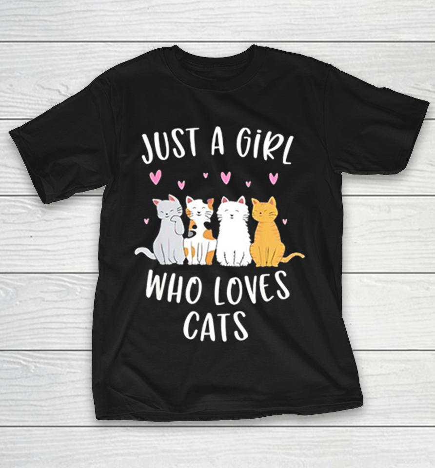 Just A Girl Who Loves Cats Cute Cartoon Three Cats Hearts Shirts 1 Just A Girl Who Loves Cats Cute Cartoon Three Cats Hearts Shirts