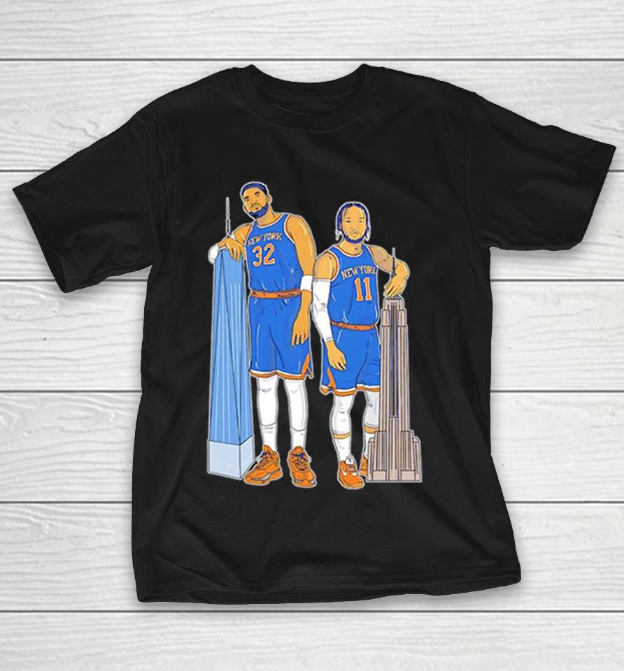 Karl-Anthony Towns 32 And Jalen Brunson 11 New York Knicks Skyscrapers Shirts 1 Karl-Anthony Towns 32 And Jalen Brunson 11 New York Knicks Skyscrapers Shirts