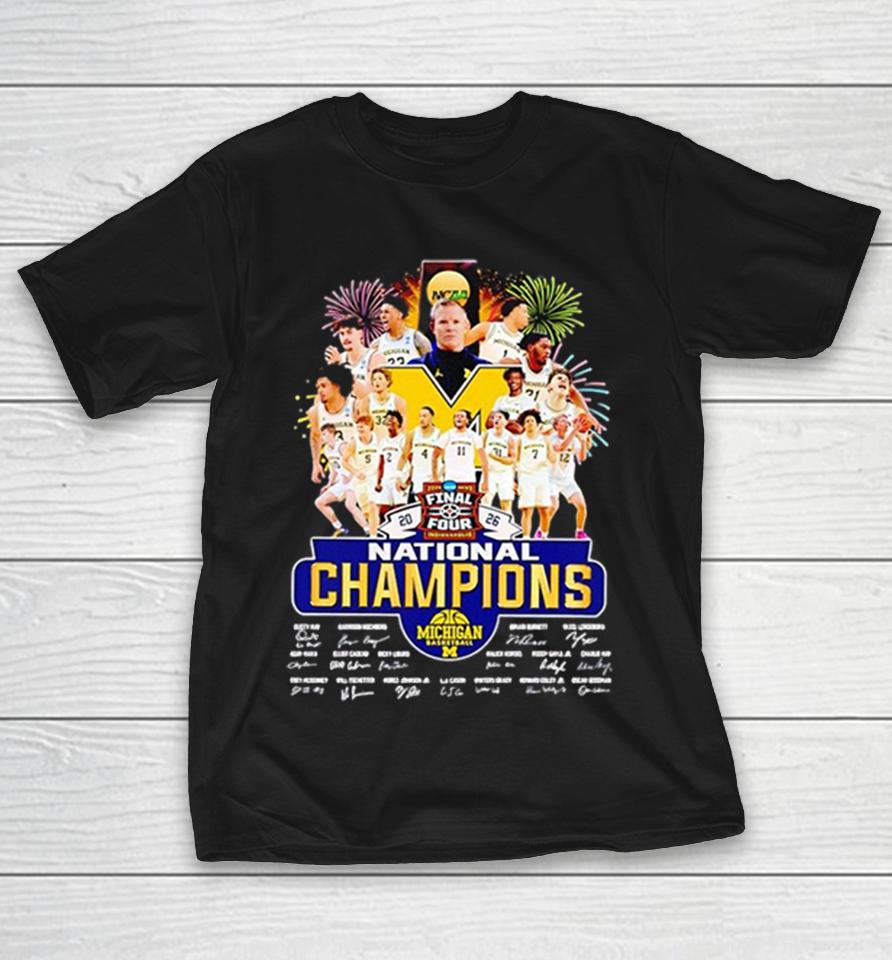 Michigan Wolverines Basketball 2026 National Champions Dusty May Final Four Ncaa Team Signatures Shirts 1 Michigan Wolverines Basketball 2026 National Champions Dusty May Final Four Ncaa Team Signatures Shirts
