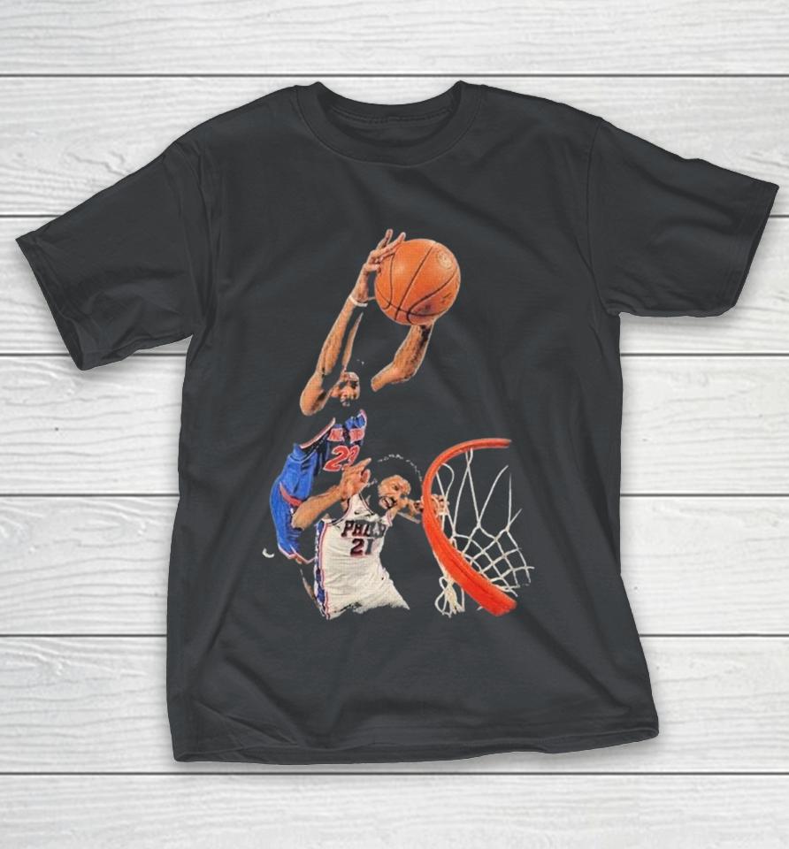 Mitchell Robinson Dunking On Joel Embiid Moment Shirts 1 Mitchell Robinson Dunking On Joel Embiid Moment Shirts