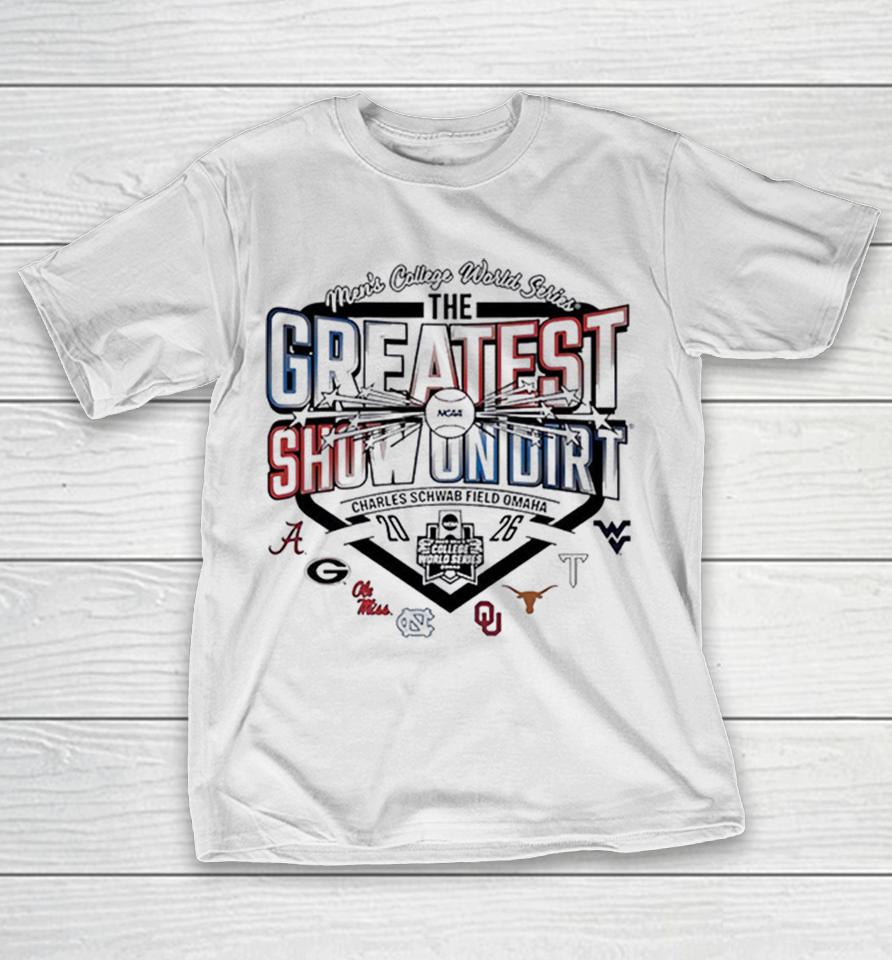 Ncaa Mens College World Series The Greatest Show On Dirt Field Omaha 2026 Team Logos Shirts 1 Ncaa Mens College World Series The Greatest Show On Dirt Field Omaha 2026 Team Logos Shirts