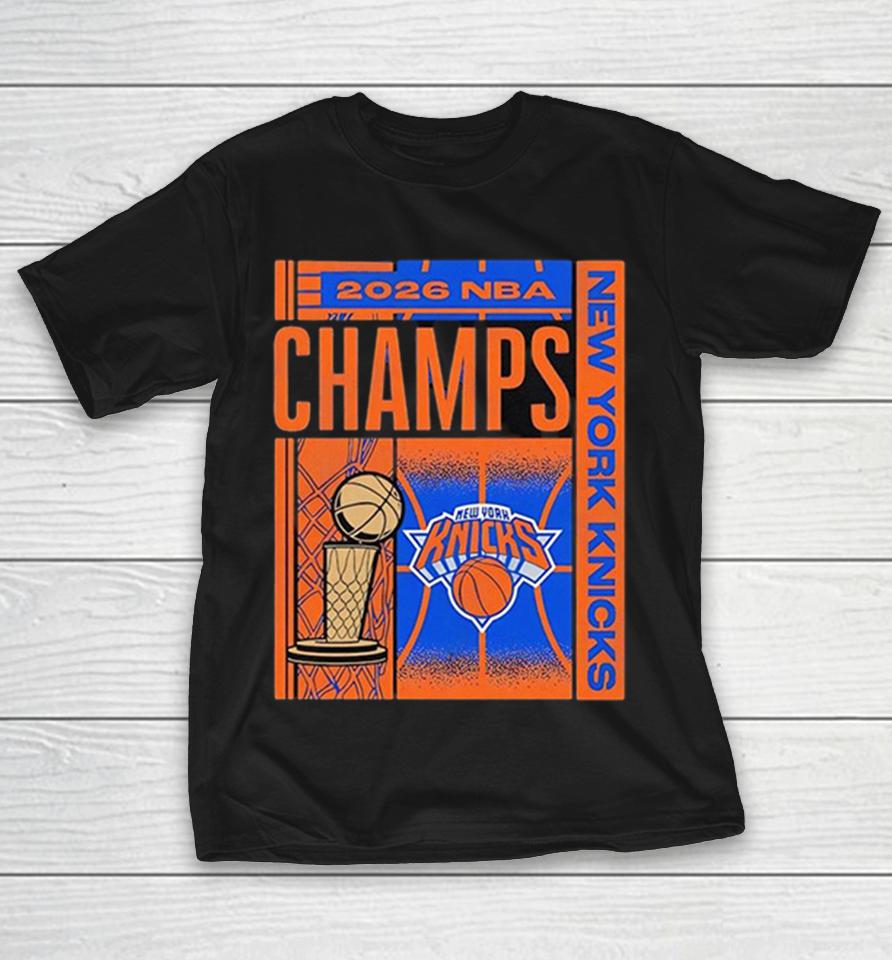 New York Knicks 2026 NBA Champs trophy skyline vertical bold art Shirts