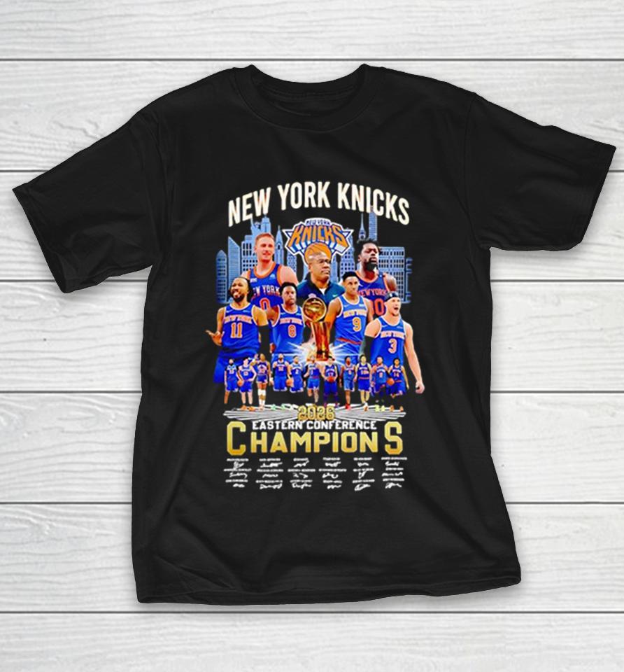 New York Knicks Big Team 2026 Eastern Conference Champions Roster Signatures City Skyline Shirts 1 New York Knicks Big Team 2026 Eastern Conference Champions Roster Signatures City Skyline Shirts