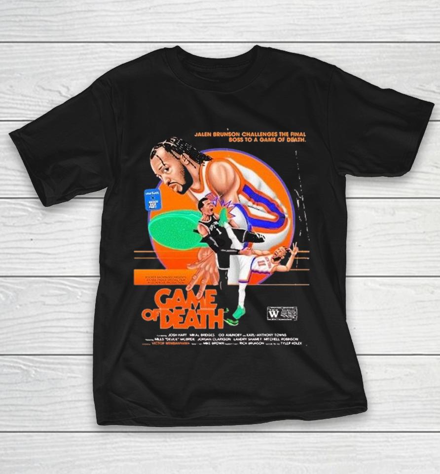 New York Knicks Jalen Brunson Vs Victor Wembanyama Challenges The Final Boss To A Game Of Death Shirts 1 New York Knicks Jalen Brunson Vs Victor Wembanyama Challenges The Final Boss To A Game Of Death Shirts