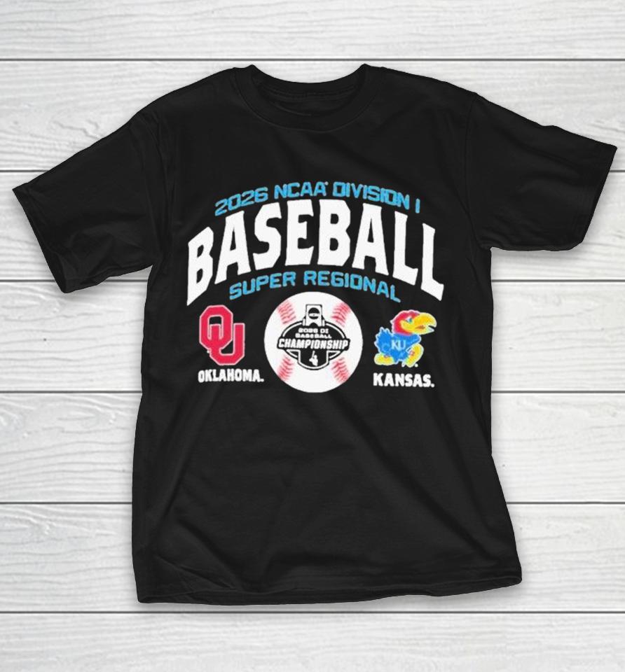 Oklahoma Sooners Vs. Kansas Jayhawks 2026 Ncaa Baseball Super Regional Matchup Shirts 1 Oklahoma Sooners Vs. Kansas Jayhawks 2026 Ncaa Baseball Super Regional Matchup Shirts