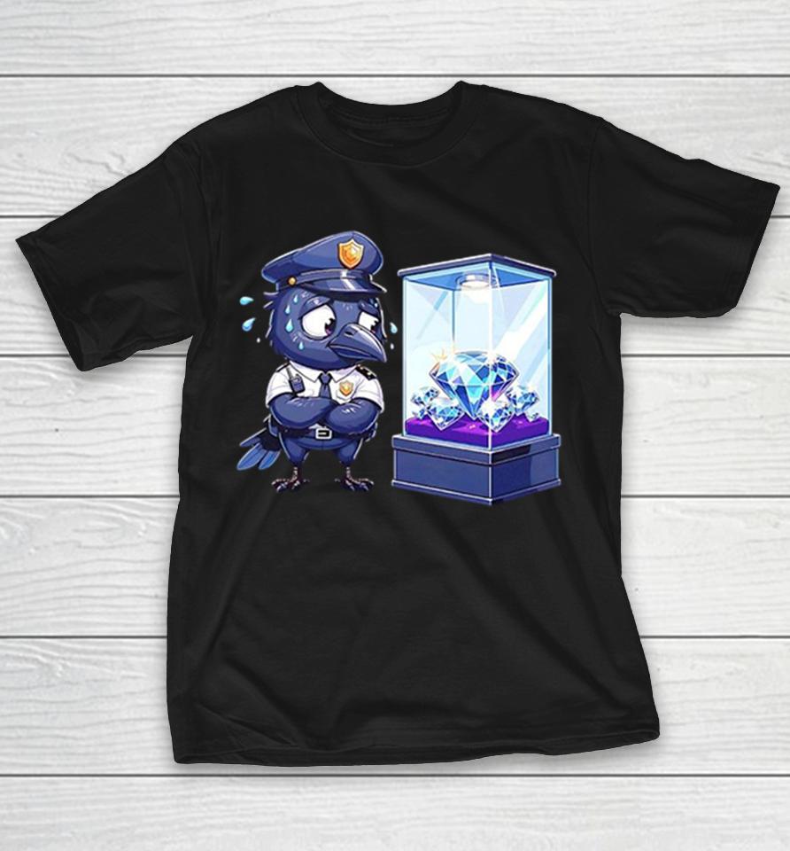 Police Crow Guarding Shiny Diamonds Jewelry Heist Themed Art Shirts 1 Police Crow Guarding Shiny Diamonds Jewelry Heist Themed Art Shirts