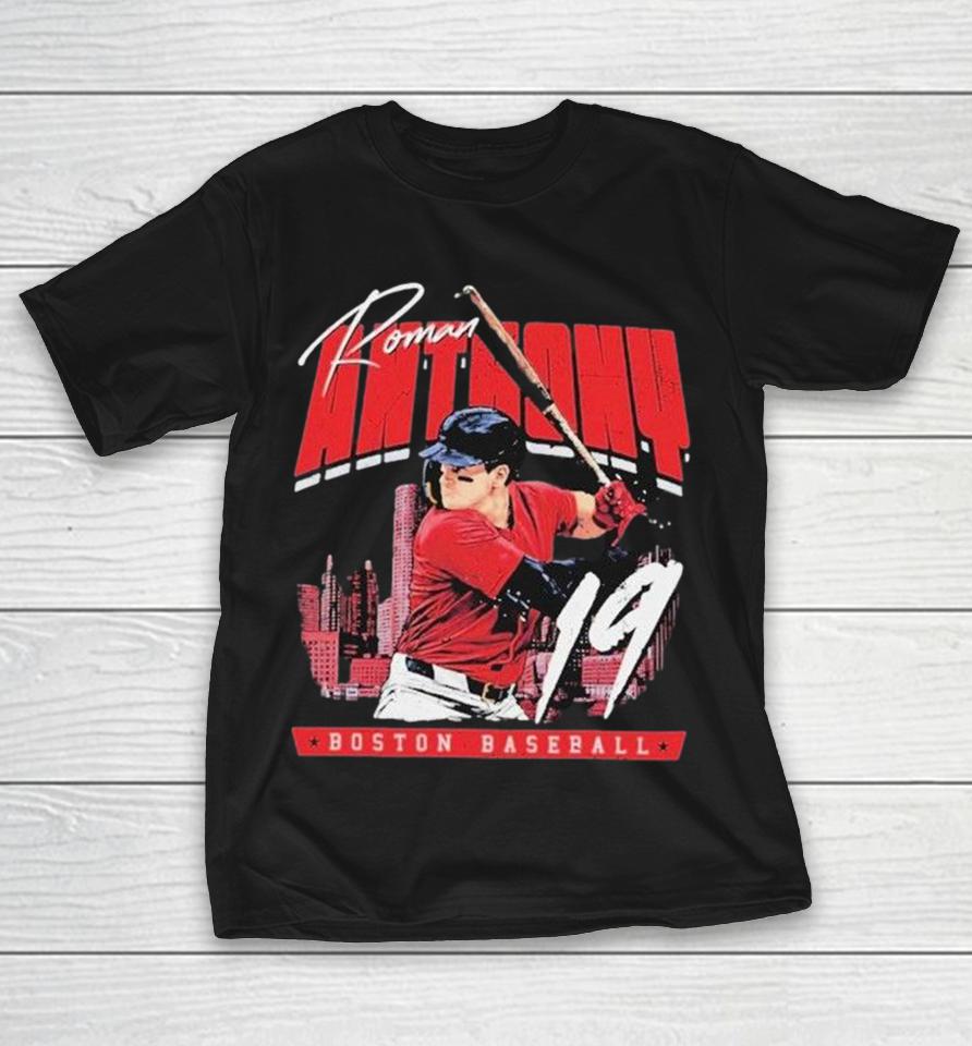 Roman Anthony 19 Boston Baseball Signature Skyline Shirts 1 Roman Anthony 19 Boston Baseball Signature Skyline Shirts