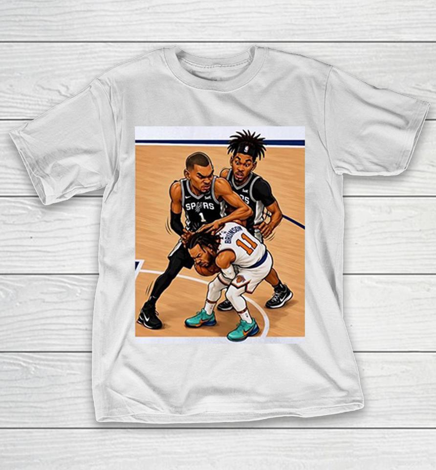 San Antonio Spurs Wembanyama Defending Brunson Basketball Action Illustration Shirts 1 San Antonio Spurs Wembanyama Defending Brunson Basketball Action Illustration Shirts