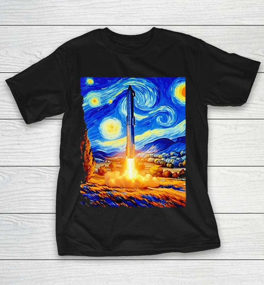 Starry Night Spacex Starship Launch Van Gogh Painting Fine Art Space Exploration Shirts 1 Starry Night Spacex Starship Launch Van Gogh Painting Fine Art Space Exploration Shirts