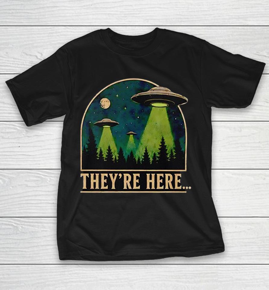 Theyre Here Ufo Alien Saucer Spaceship Forest Moon Night Sky Astronomy Shirts 1 Theyre Here Ufo Alien Saucer Spaceship Forest Moon Night Sky Astronomy Shirts