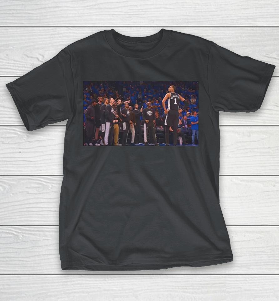 Victor Wembanyama San Antonio Spurs Vs Okc Thunder Bench Reaction Game 1 Win Shirts 1 Victor Wembanyama San Antonio Spurs Vs Okc Thunder Bench Reaction Game 1 Win Shirts